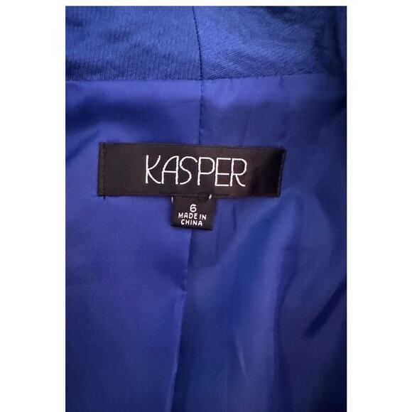 Kasper Women’s Blazer Size 6 Blue Shimmer Single Breasted Ruched Waist Jacket - Picture 3 of 5